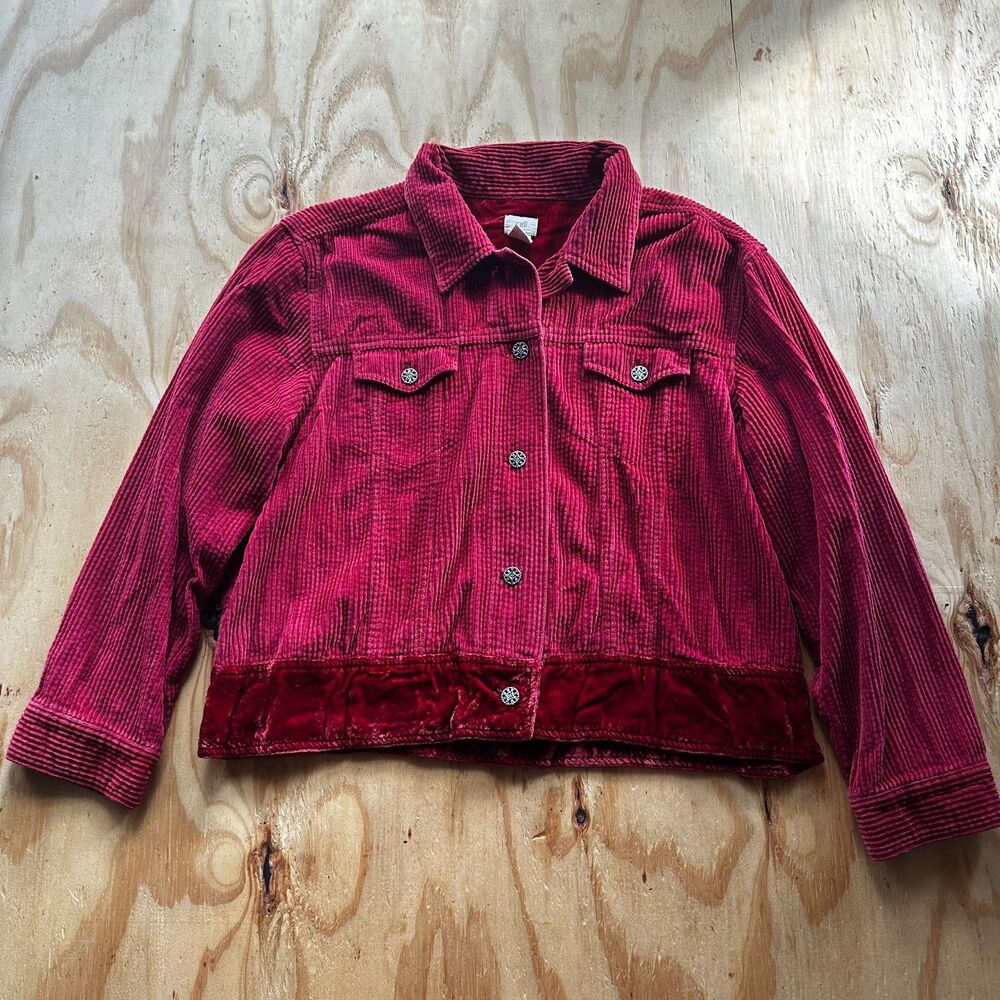 J. Jill Cranberry Red Corduroy Velvet Trim Jacket - LP